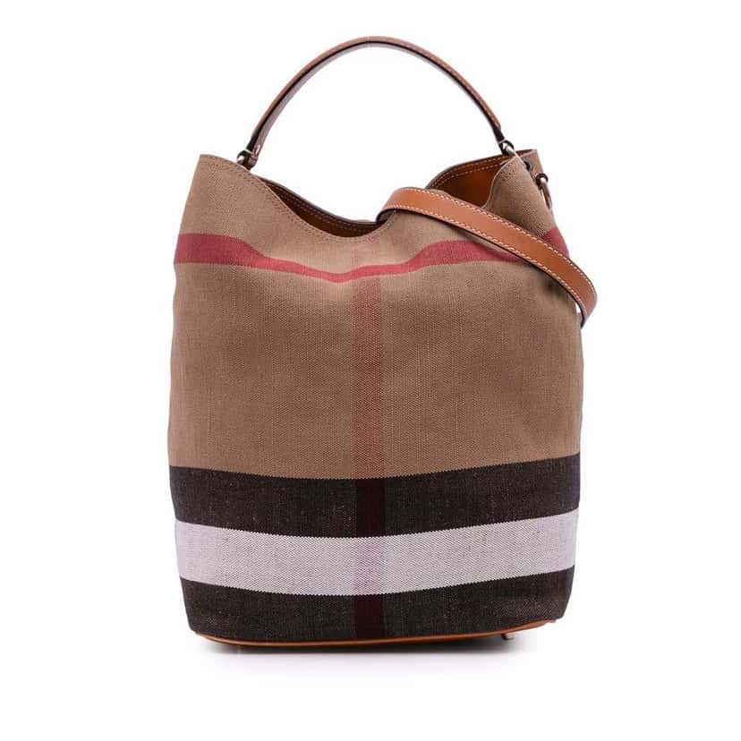 Burberry Medium Mega Check Canvas Ashby Bucket Bag Brown Canvas Good condition - Front View