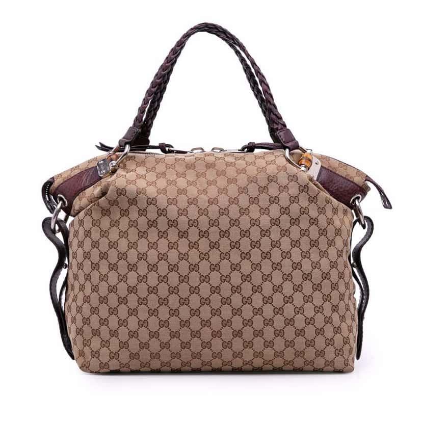 Gucci Large GG Canvas Bamboo Bar Tote Brown Canvas Good condition - Front View