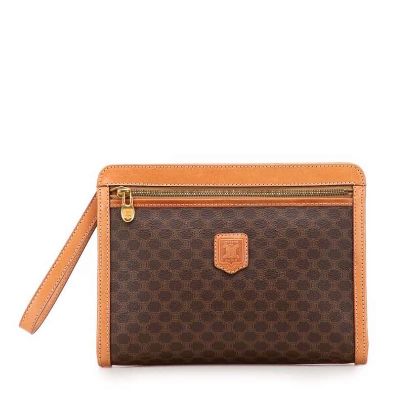 Celine Macadam Coated Canvas Clutch Brown Canvas Good condition - Front View