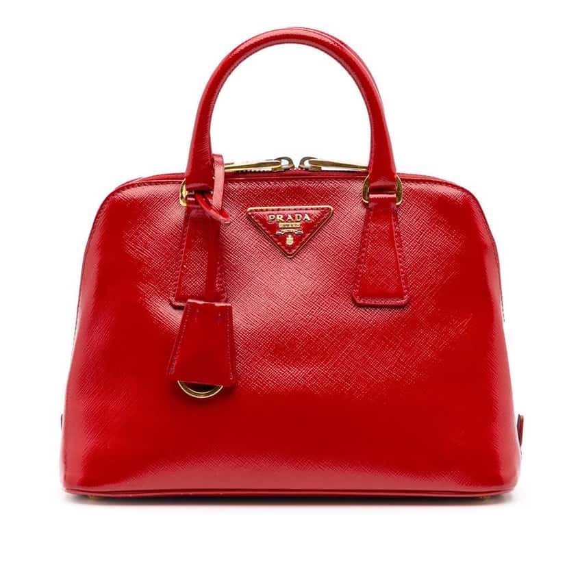Prada Small Saffiano Vernice Promenade Satchel Red Leather Good condition - Front View