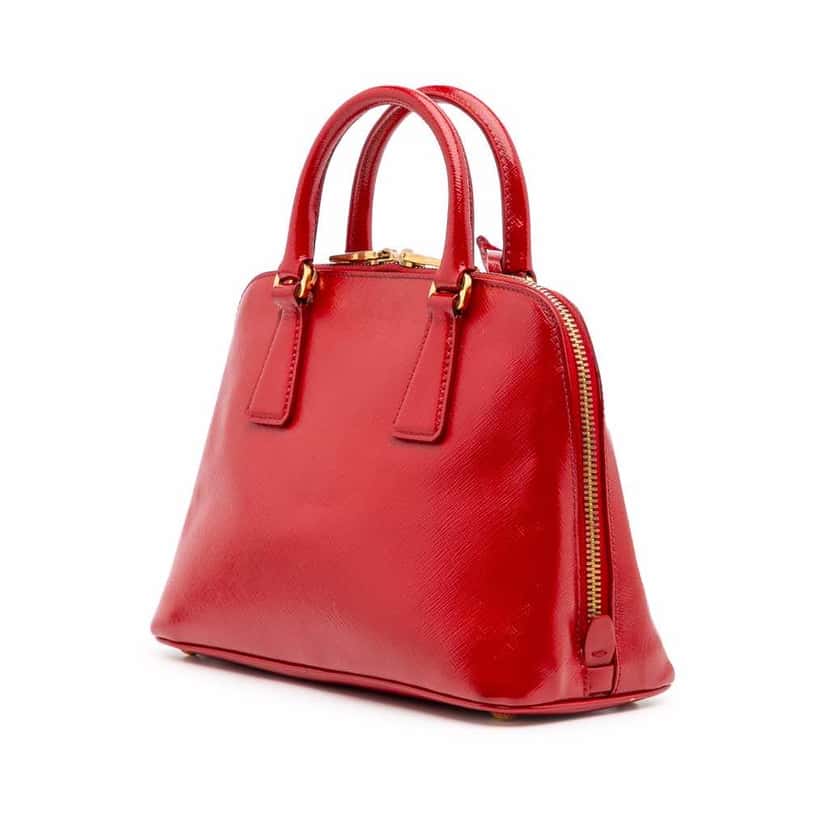 Prada Small Saffiano Vernice Promenade Satchel Red Leather Good condition - Back View