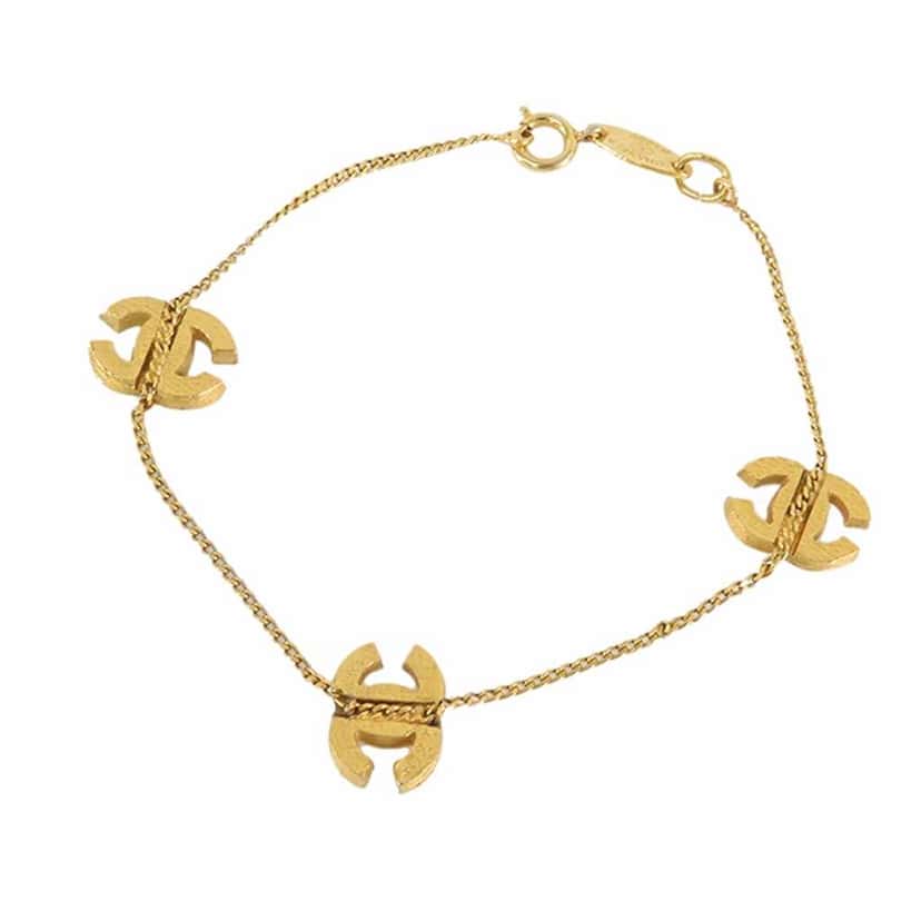 Chanel Gold Plated CC Rhinestones Chain Bracelet Gold Metal Good condition - Back View