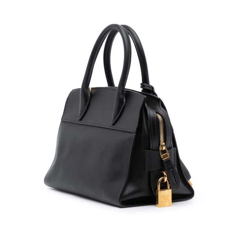 Prada Small Saffiano and City Calf Esplanade Satchel Black Leather Good condition - Back View