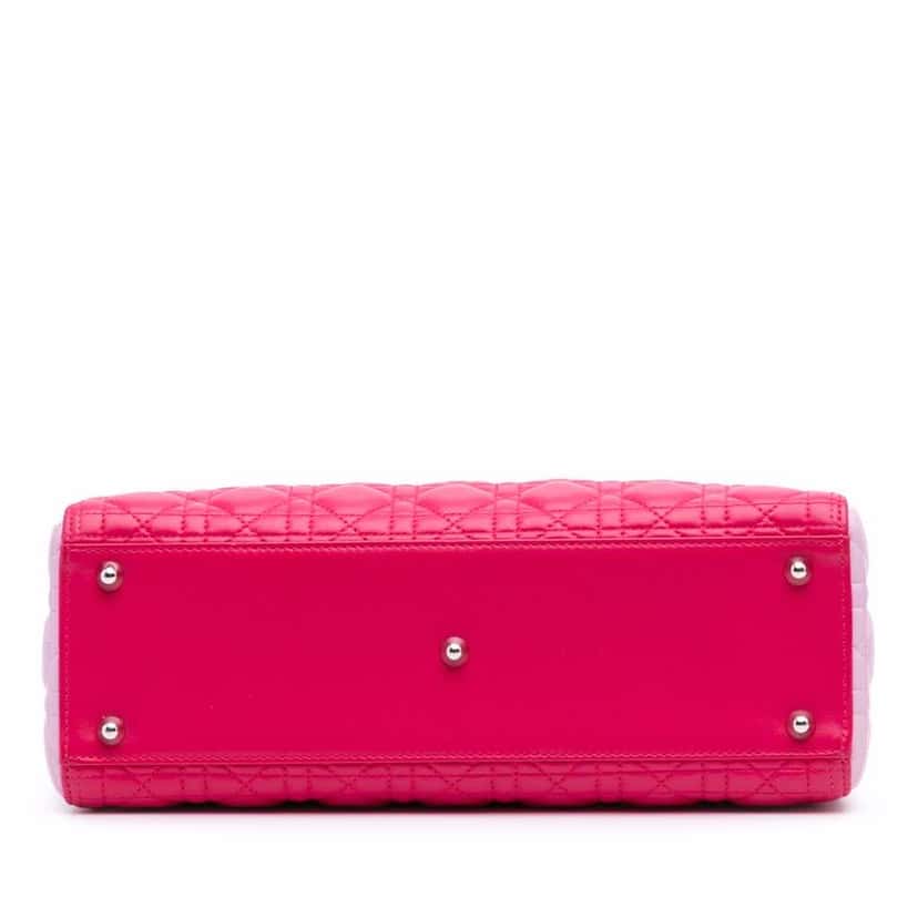 Dior Large Tricolor Lambskin Cannage Lady Dior Pink Leather Very good condition - Inside View
