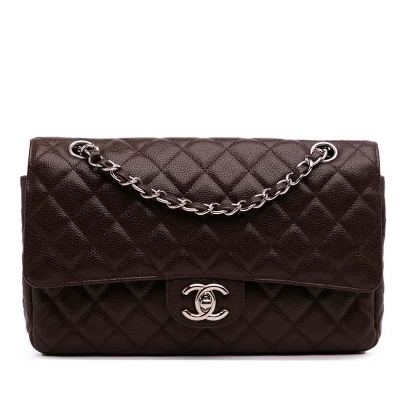 Chanel Medium Classic Caviar Double Flap Brown Leather Good condition - Front View