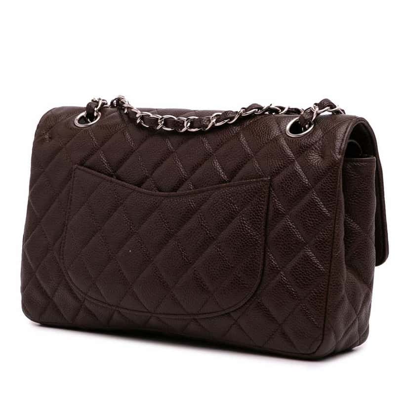 Chanel Medium Classic Caviar Double Flap Brown Leather Good condition - Back View