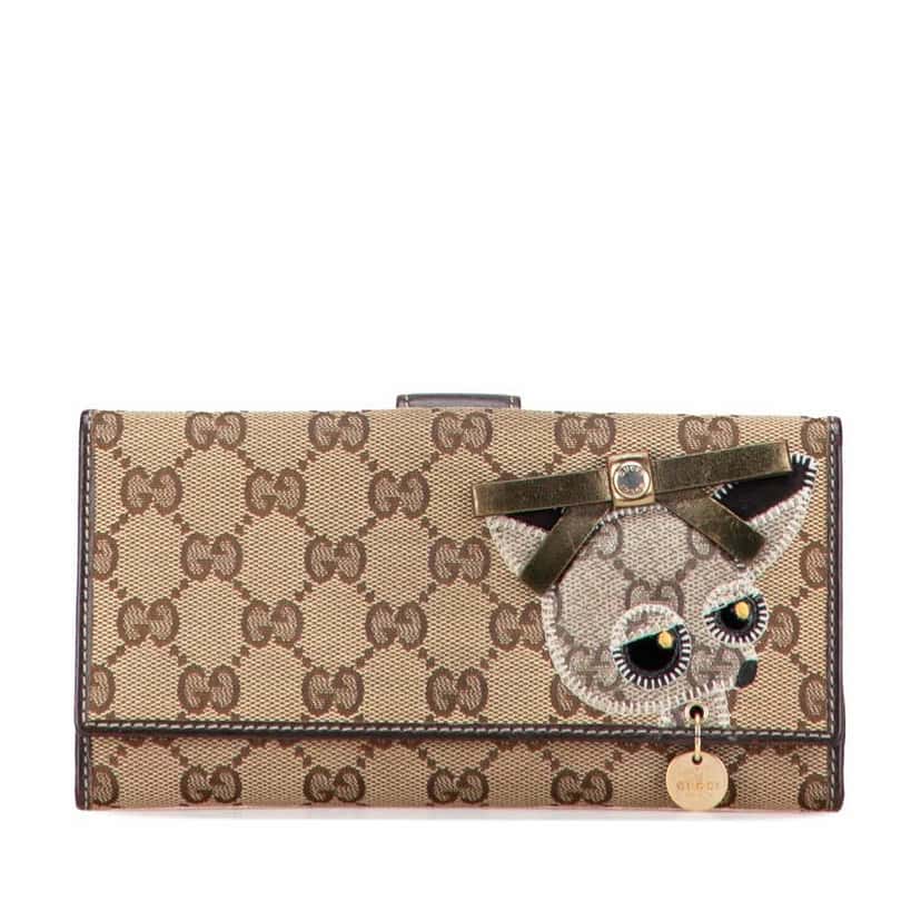 Gucci GG Canvas Guccioli Brando Chihuahua Continental Wallet Brown Canvas Good condition - Front View