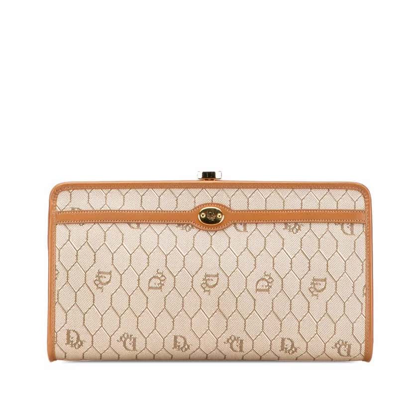 Dior Honeycomb Coated Canvas Clutch Brown Canvas Good condition - Front View