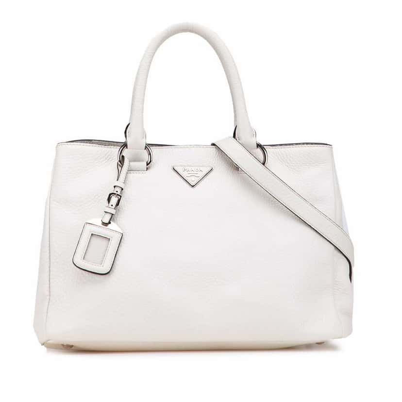 Prada Vitello Daino Open Convertible Tote White Leather Good condition - Front View