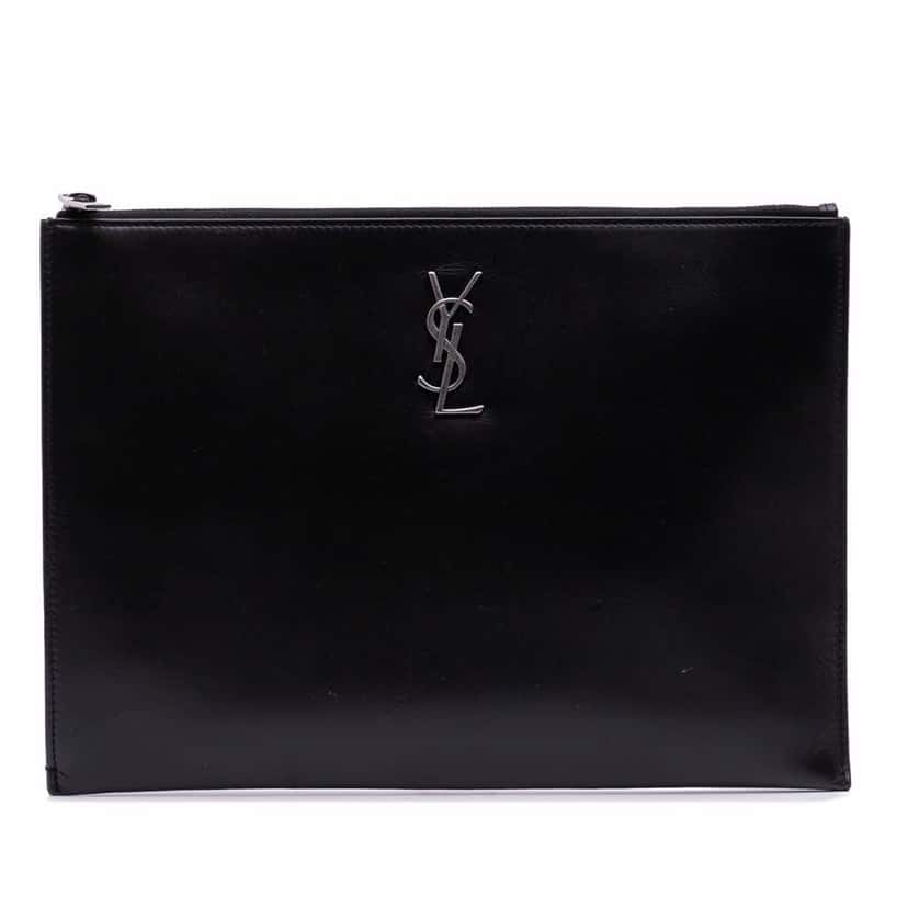 Saint Laurent Leather Monogram Ipad Case Black Leather Good condition - Front View