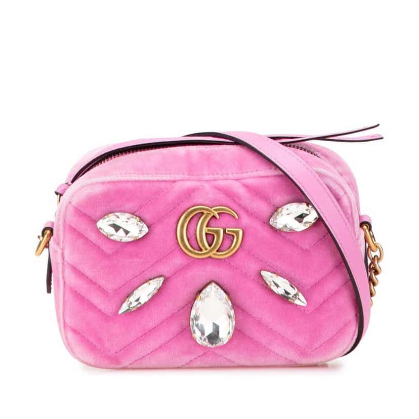 Gucci Mini GG Marmont Crystal Embellished Matelasse Velvet Crossbody Pink Velvet Good condition - Front View