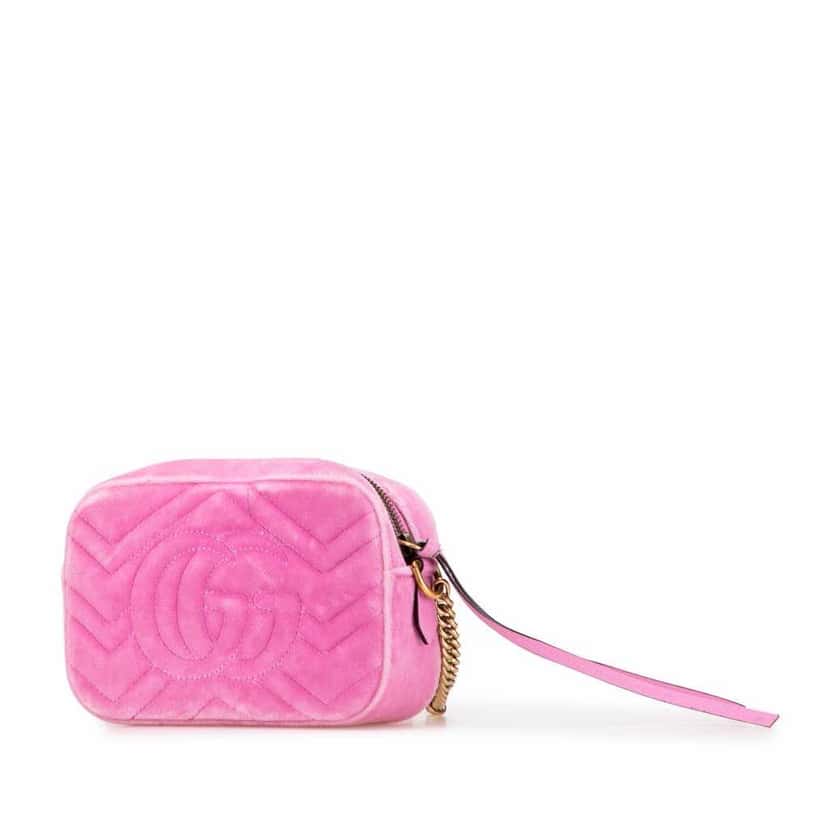 Gucci Mini GG Marmont Crystal Embellished Matelasse Velvet Crossbody Pink Velvet Good condition - Back View