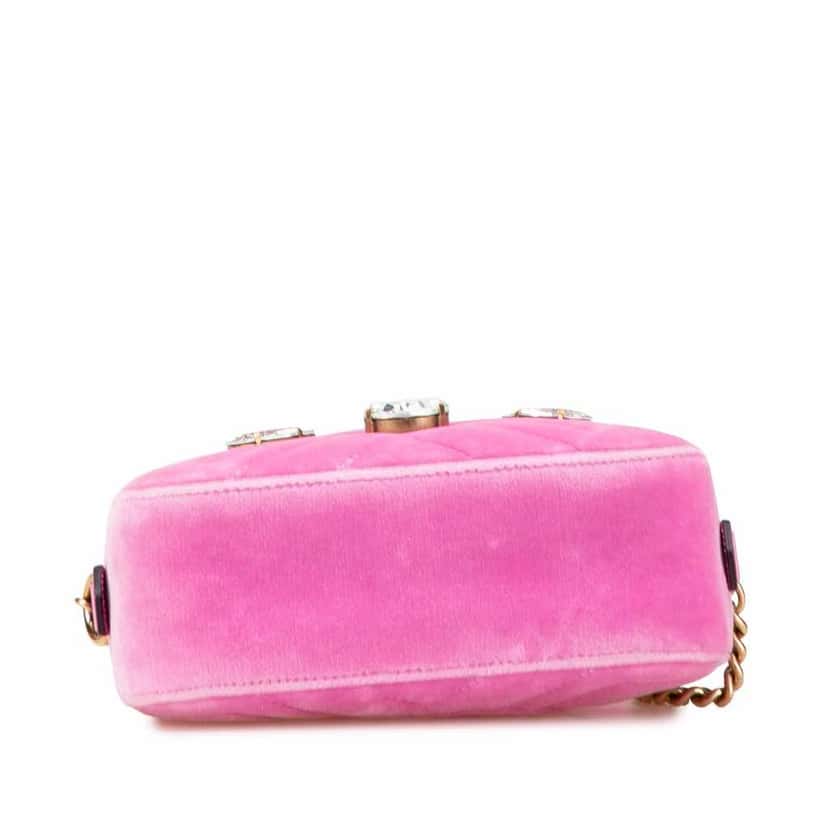 Gucci Mini GG Marmont Crystal Embellished Matelasse Velvet Crossbody Pink Velvet Good condition - Inside View