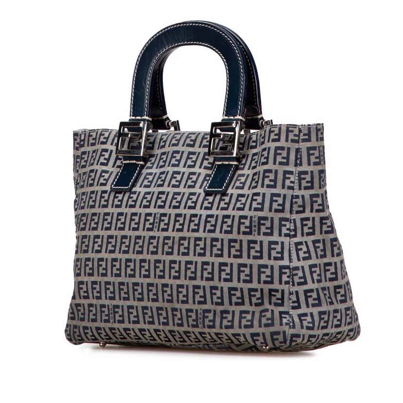 Fendi Small Zucchino Canvas Twins Tote Grey Canvas Very good condition - Back View