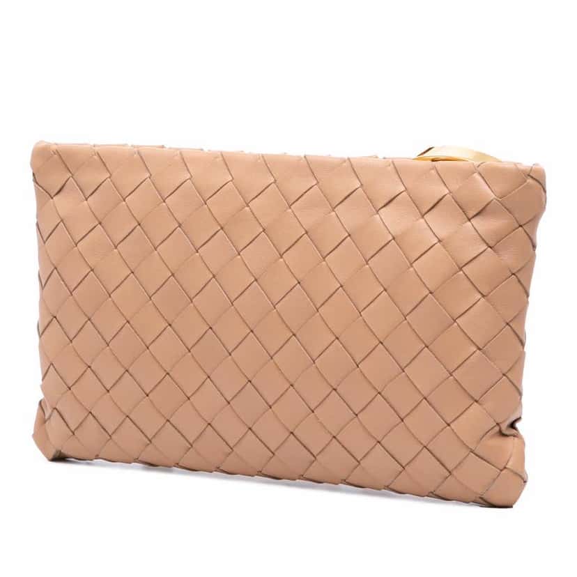 Bottega Veneta Small Nappa Intrecciato Zip Pouch Brown Leather Good condition - Back View