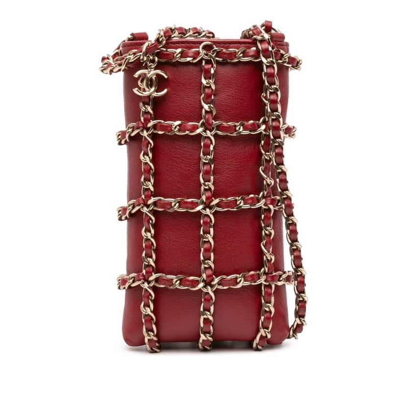 Chanel Lambskin Tech Me Out Clutch With Chain Red Leather Good condition - Front View