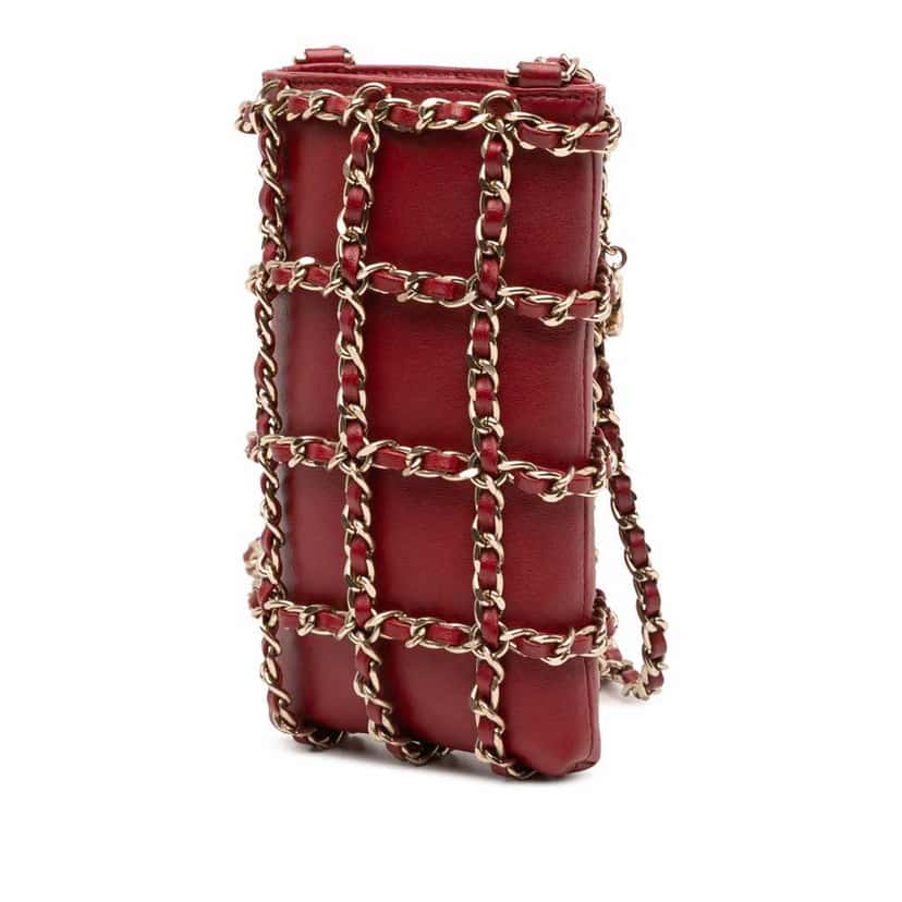 Chanel Lambskin Tech Me Out Clutch With Chain Red Leather Good condition - Back View