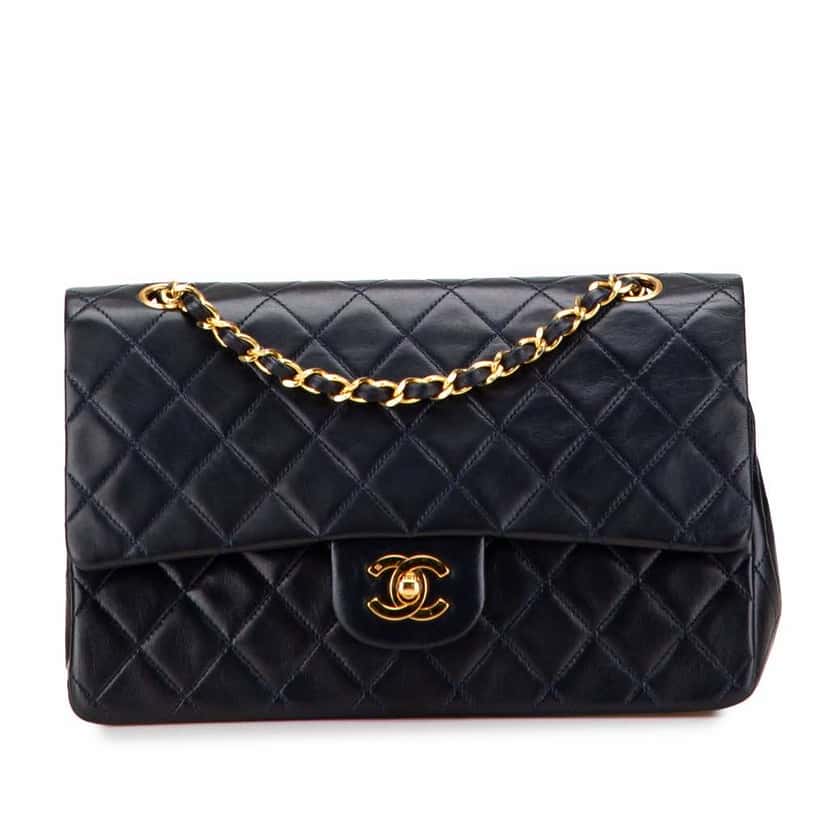 Chanel Medium Classic Lambskin Double Flap Blue Leather Fair condition - Front View