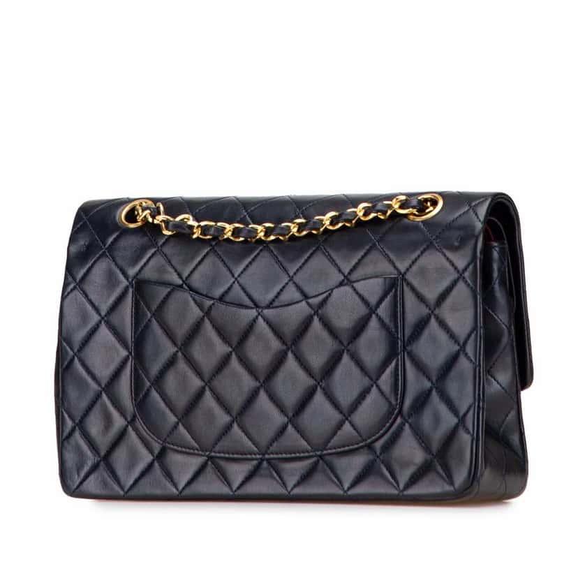 Chanel Medium Classic Lambskin Double Flap Blue Leather Fair condition - Back View