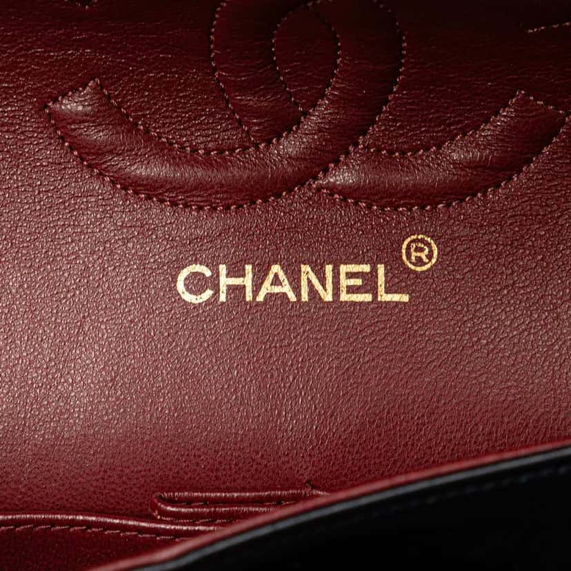 Chanel Medium Classic Lambskin Double Flap Blue Leather Fair condition - Box View