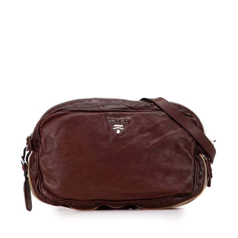 Prada Leather Zip Crossbody Brown Leather Good condition - Front View