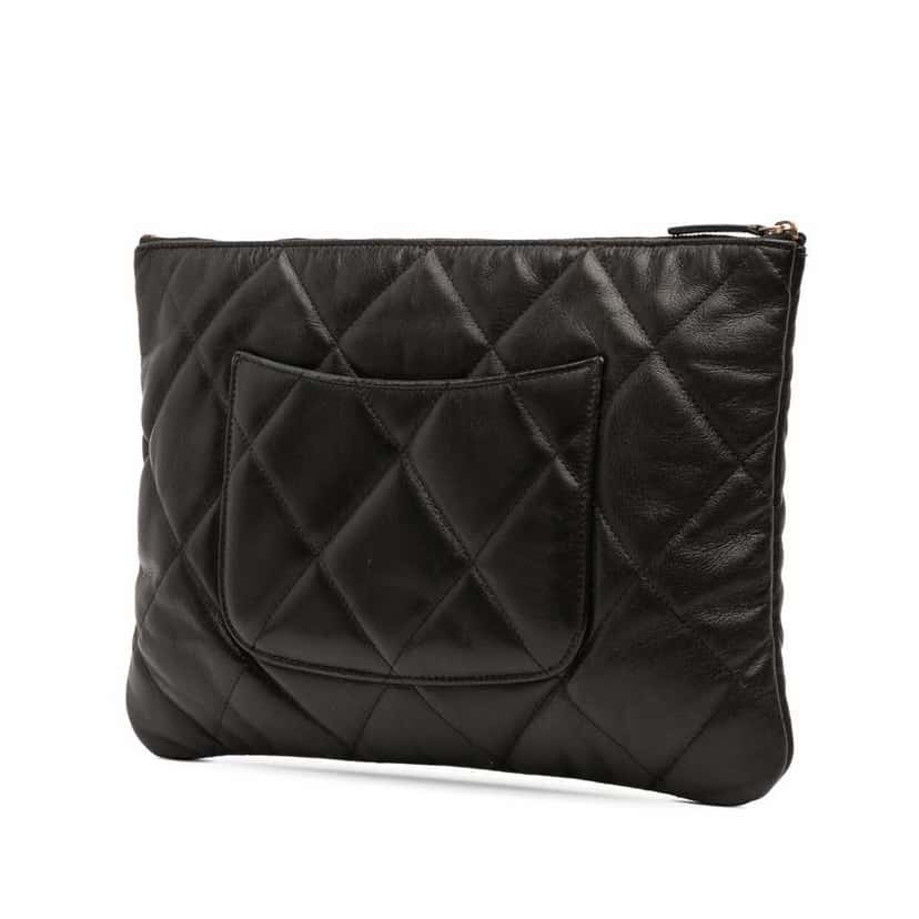 Chanel Large Goatskin 19 O Case Clutch Black Leather Good condition - Back View