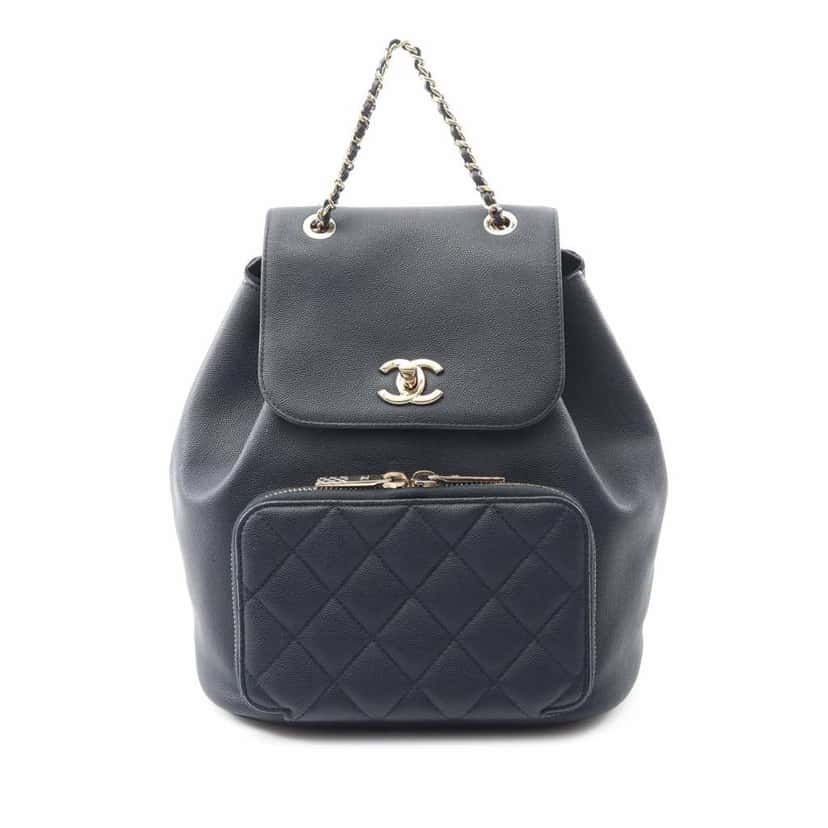 Chanel Business Affinity Caviar Backpack Blue Leather Good condition - Front View