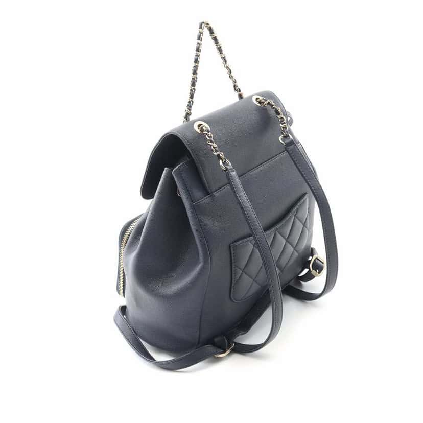 Chanel Business Affinity Caviar Backpack Blue Leather Good condition - Back View