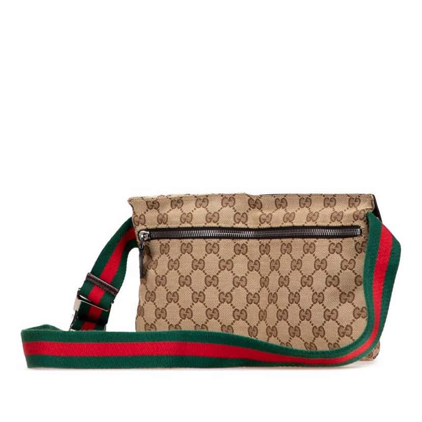 Gucci GG Canvas Web Double Pocket Belt Bag Brown Canvas Good condition - Back View