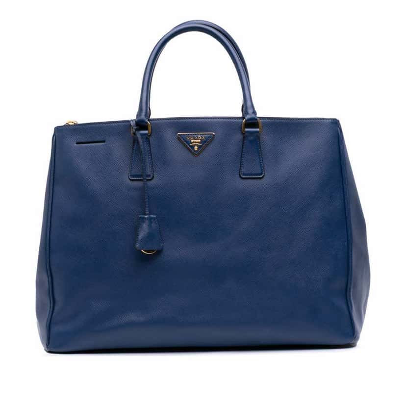 Prada Large Saffiano Lux Galleria Double Zip Satchel Blue Leather Good condition - Front View