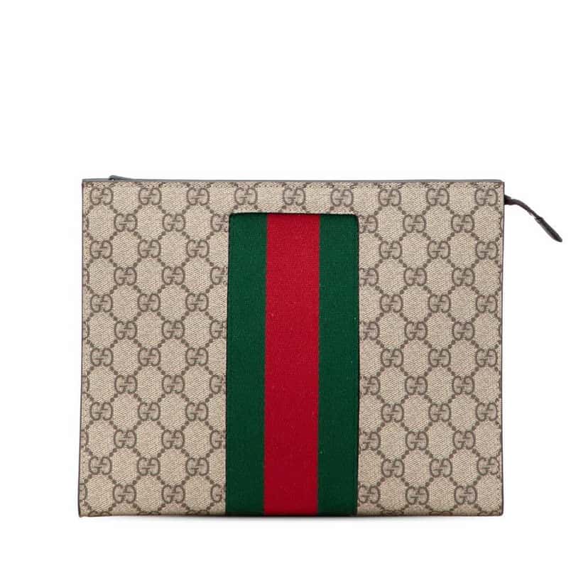 Gucci GG Supreme Web Clutch Brown Canvas Good condition - Front View