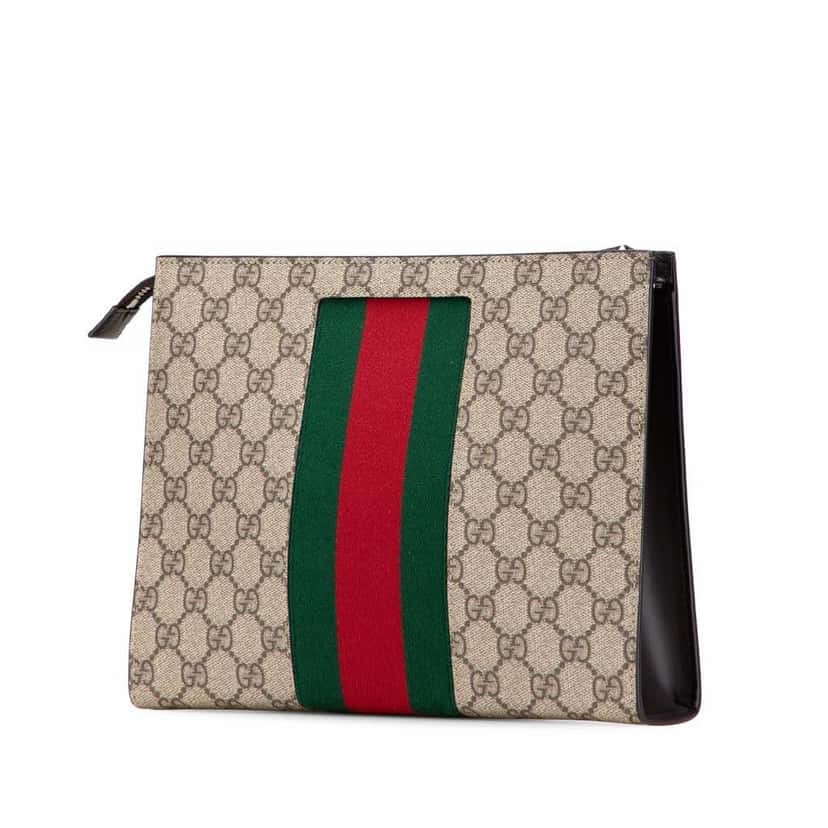 Gucci GG Supreme Web Clutch Brown Canvas Good condition - Back View