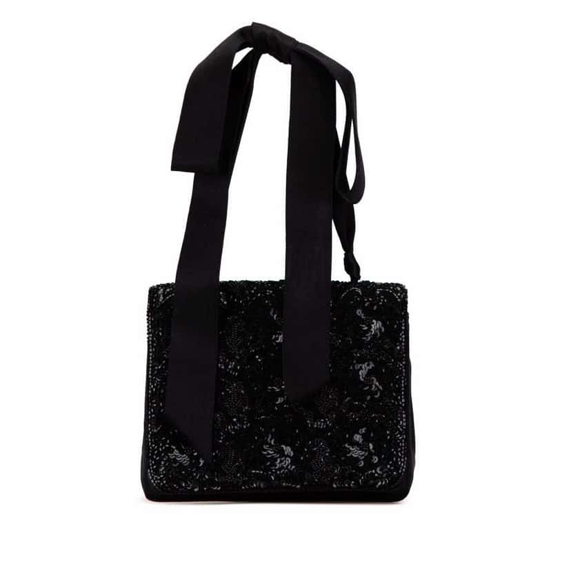 Chanel Satin Sequin Camellia Crossbody Black Satin Good condition - Front View