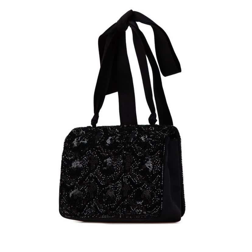 Chanel Satin Sequin Camellia Crossbody Black Satin Good condition - Back View