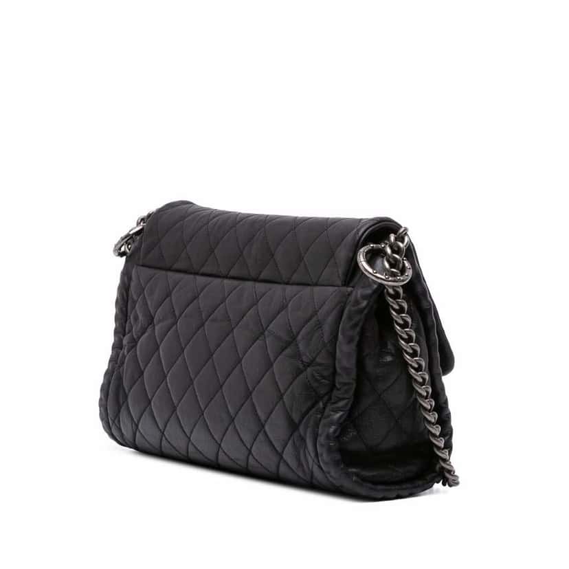 Chanel CC Quilted Washed Lambskin Studded Flap Black Leather Good condition - Back View