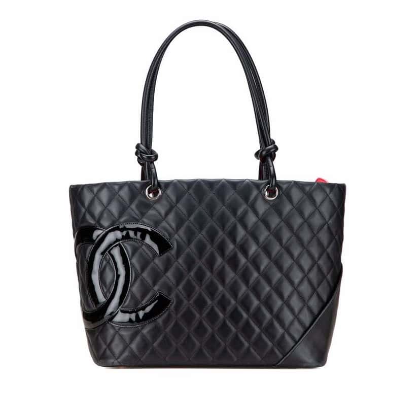 Chanel Large Quilted Calfskin Cambon Ligne Tote Black Leather Good condition - Front View