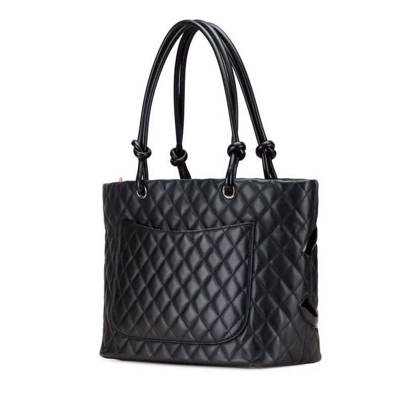 Chanel Large Quilted Calfskin Cambon Ligne Tote Black Leather Good condition - Back View