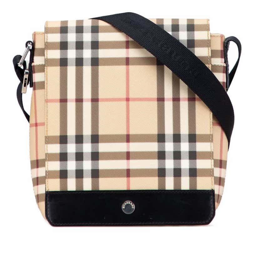 Burberry House Check Canvas Flap Crossbody Brown Canvas Very good condition - Front View