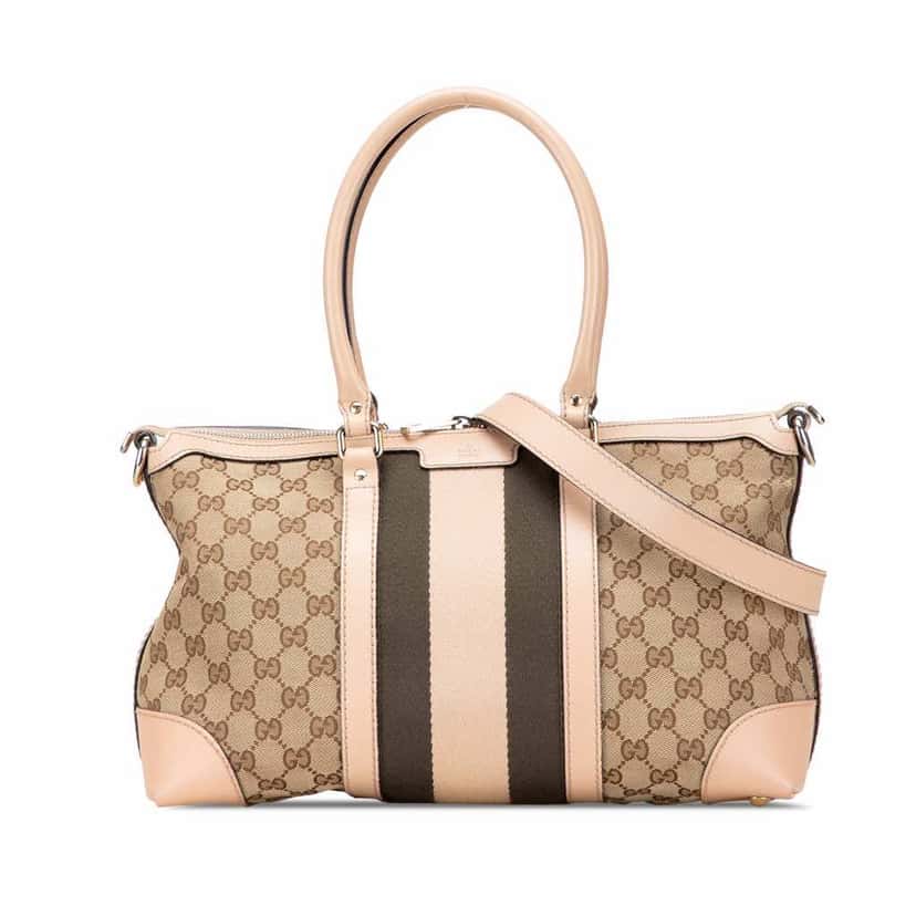 Gucci GG Canvas Web Satchel Brown Canvas Good condition - Front View