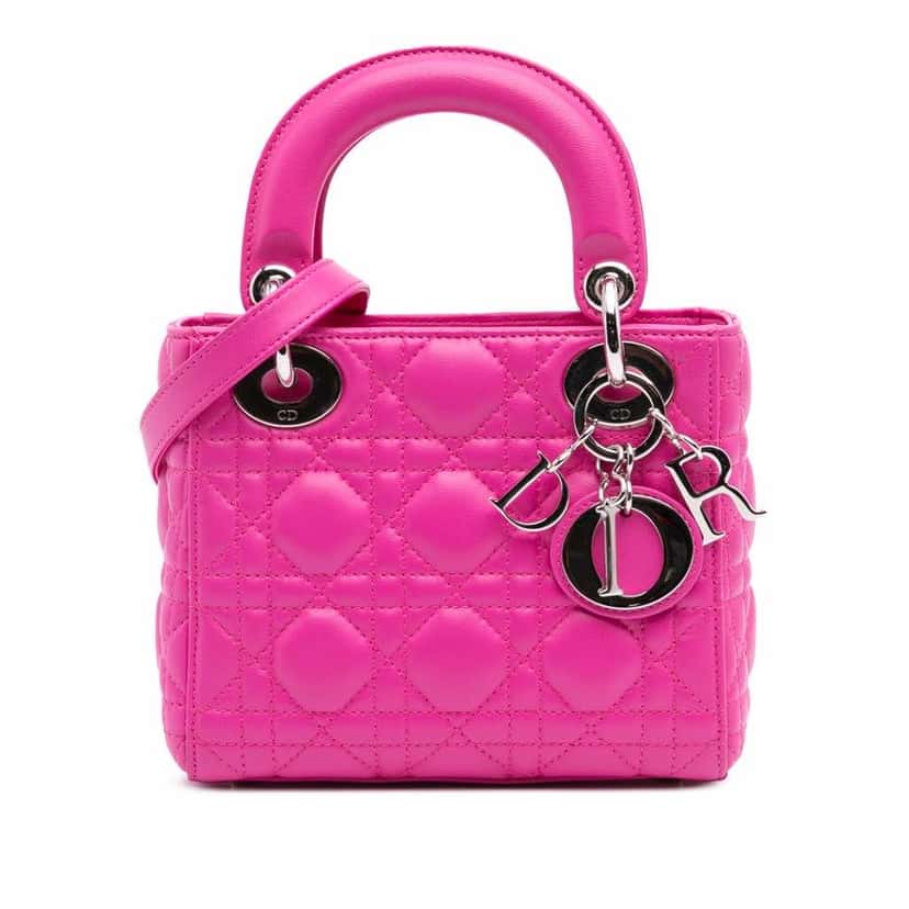 Dior Mini Lambskin Cannage Lady Dior Pink Leather Good condition - Front View