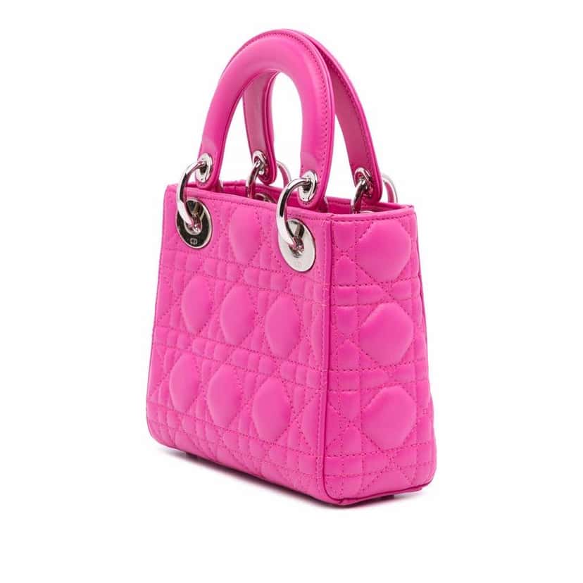 Dior Mini Lambskin Cannage Lady Dior Pink Leather Good condition - Back View