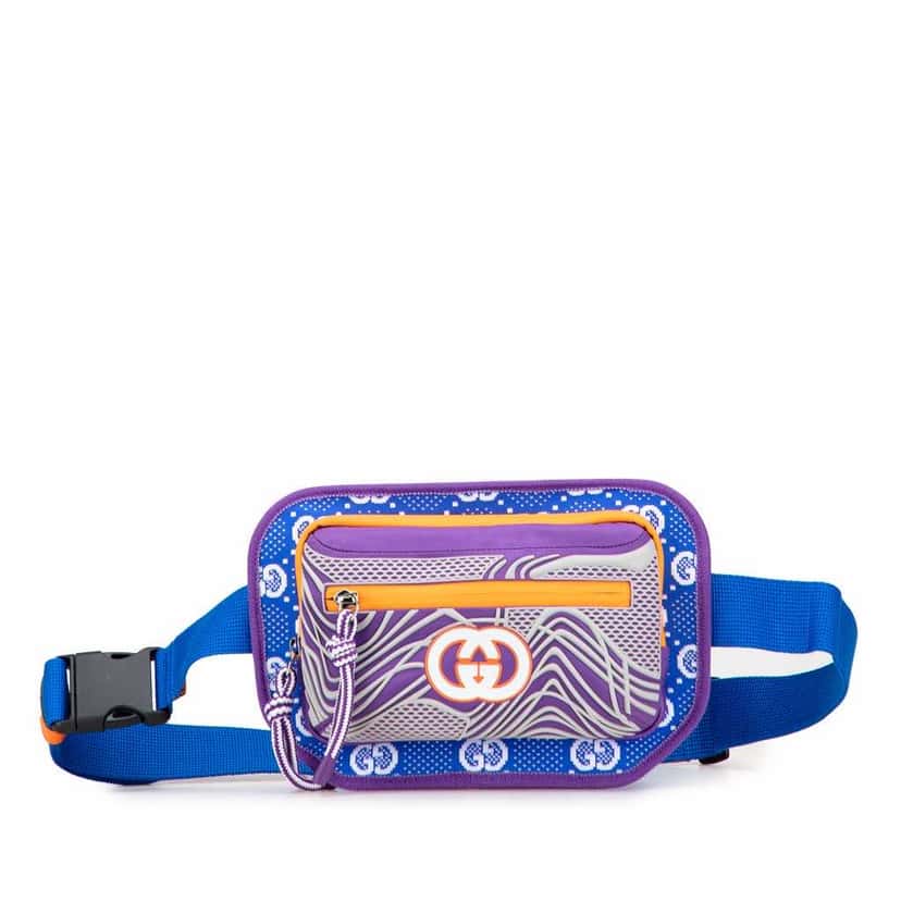 Gucci GG Nylon and Rubber Belt Bag Blue Good condition - Front View