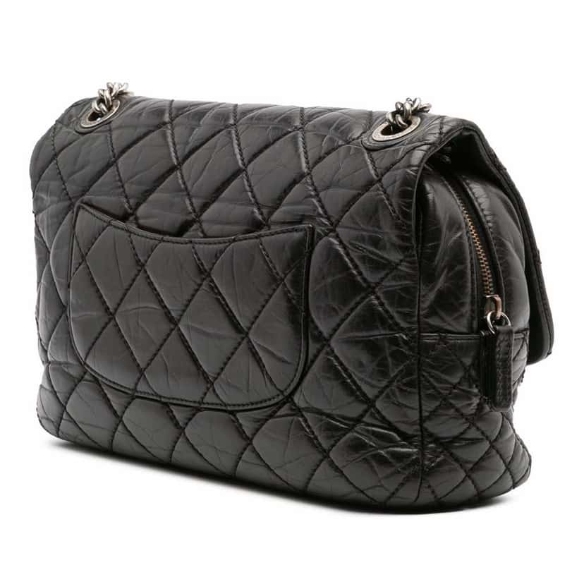 Chanel Jumbo Quilted Aged Calfskin Portobello Flap Black Leather Very good condition - Back View