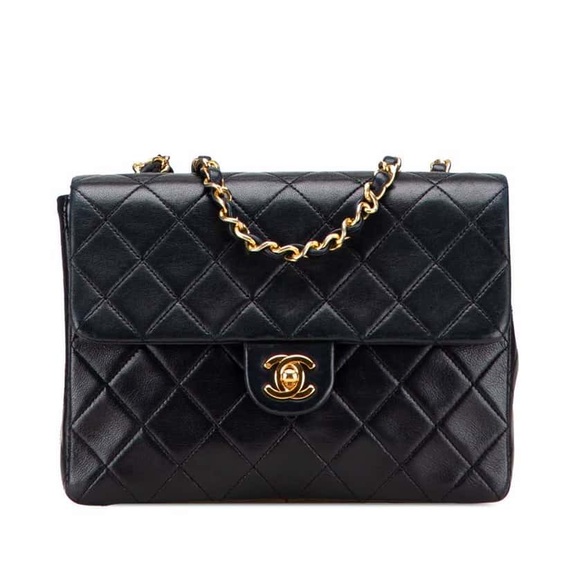 Chanel Mini Square Quilted Lambskin Single Flap Black Leather Good condition - Front View