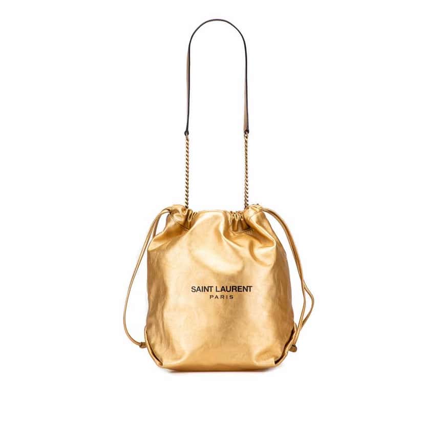 Saint Laurent Small Metallic Lambskin Teddy Bucket Bag Gold Leather Good condition - Front View
