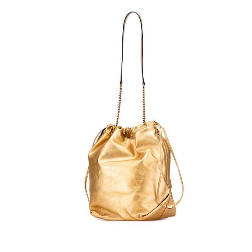 Saint Laurent Small Metallic Lambskin Teddy Bucket Bag Gold Leather Good condition - Back View