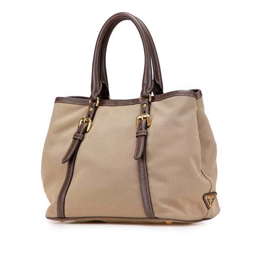 Prada Canvas Canapa Logo Bow Satchel Brown Canvas Good condition - Back View