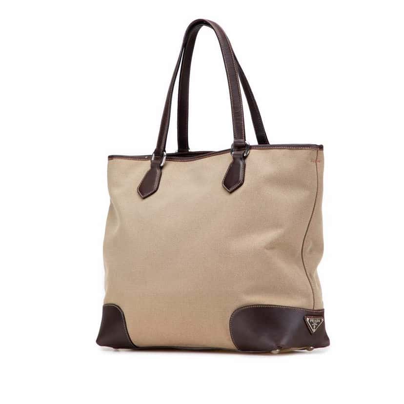 Prada Leather Trimmed Canvas Canapa Logo Satchel Brown Canvas Good condition - Back View