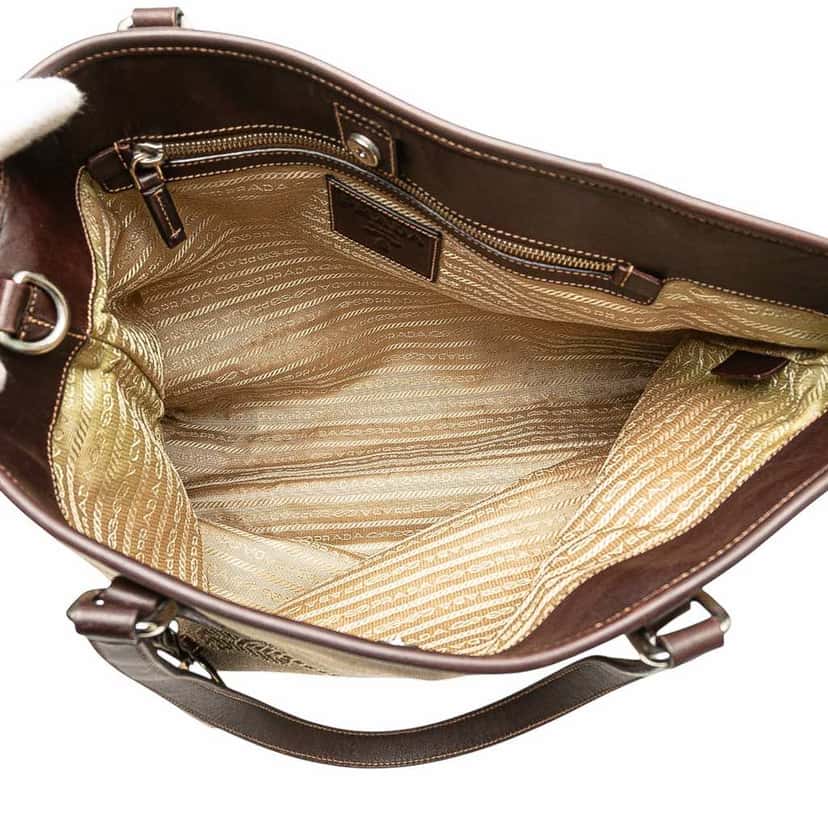 Prada Leather Trimmed Canvas Canapa Logo Satchel Brown Canvas Good condition - Model View