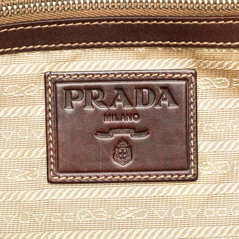 Prada Leather Trimmed Canvas Canapa Logo Satchel Brown Canvas Good condition - Box View